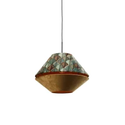 Hanglamp zwart met dubbele velours lampenkap blad dessin en beige - Combi 1