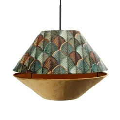 Hanglamp zwart met dubbele velours lampenkap blad dessin en beige - Combi 1