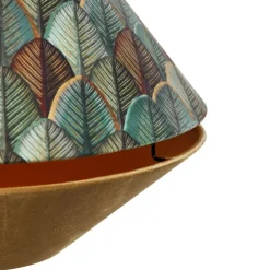 Hanglamp zwart met dubbele velours lampenkap blad dessin en beige - Combi 1