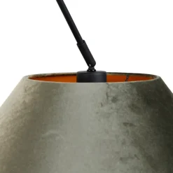 Hanglamp zwart met dubbele velours lampenkap groen met gouden binnenkant - Blitz