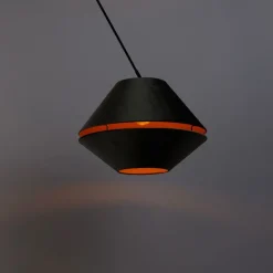 Hanglamp zwart met dubbele velours lampenkap groen met gouden binnenkant - Blitz