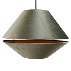 Hanglamp zwart met dubbele velours lampenkap groen met gouden binnenkant - Combi 1