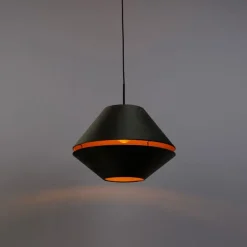 Hanglamp zwart met dubbele velours lampenkap groen met gouden binnenkant - Combi 1
