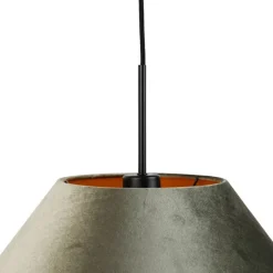 Hanglamp zwart met dubbele velours lampenkap groen met gouden binnenkant - Combi 1