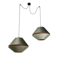 Hanglamp zwart met dubbele velours lampenkap groen met gouden binnenkant 2-lichts - Cava Luxe