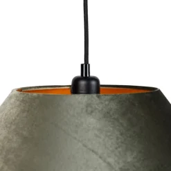 Hanglamp zwart met dubbele velours lampenkap groen met gouden binnenkant 2-lichts - Cava Luxe