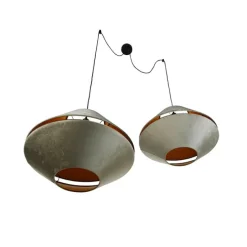 Hanglamp zwart met dubbele velours lampenkap groen met gouden binnenkant 2-lichts - Cava Luxe