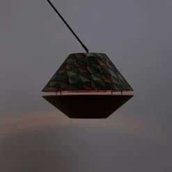 Hanglamp zwart met dubbele velours lampenkap blad dessin en beige - Blitz