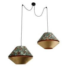 Hanglamp zwart met dubbele velours lampenkap blad dessin en beige 2-lichts - Cava Luxe