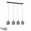 Hanglamp zwart met goud en smoke glas incl. 4 PUCC - Zuzanna
