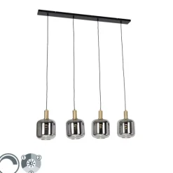 Hanglamp zwart met goud en smoke glas incl. 4 PUCC - Zuzanna