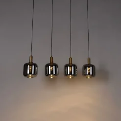 Hanglamp zwart met goud en smoke glas incl. 4 PUCC - Zuzanna