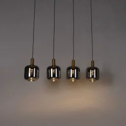 Hanglamp zwart met goud en smoke glas incl. 4 PUCC - Zuzanna