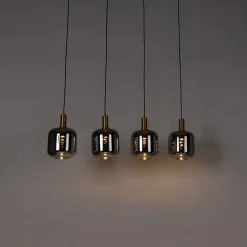 Hanglamp zwart met goud en smoke glas incl. 4 PUCC - Zuzanna