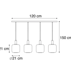 Hanglamp zwart met goud en smoke glas incl. 4 PUCC - Zuzanna