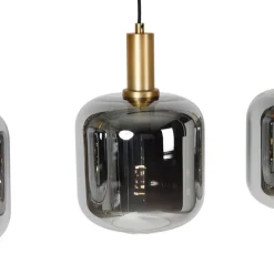 Hanglamp zwart met goud en smoke glas incl. 4 PUCC - Zuzanna