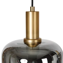 Hanglamp zwart met goud en smoke glas incl. 4 PUCC - Zuzanna