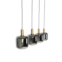 Hanglamp zwart met goud en smoke glas incl. 4 PUCC - Zuzanna