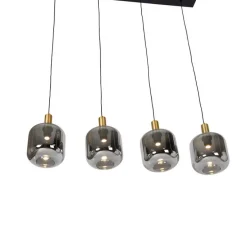 Hanglamp zwart met goud en smoke glas incl. 4 PUCC - Zuzanna
