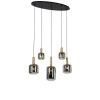 Hanglamp zwart met goud en smoke glas ovaal 5-lichts - Zuzanna