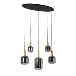 Hanglamp zwart met goud en smoke glas ovaal 5-lichts - Zuzanna