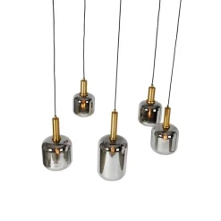 Hanglamp zwart met goud en smoke glas ovaal 5-lichts - Zuzanna