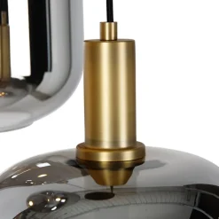 Hanglamp zwart met goud en smoke glas incl. 3 PUCC - Zuzanna