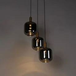 Hanglamp zwart met goud en smoke glas incl. 3 PUCC - Zuzanna