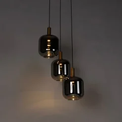 Hanglamp zwart met goud en smoke glas incl. 3 PUCC - Zuzanna