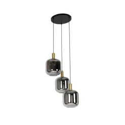 Hanglamp zwart met goud en smoke glas incl. 3 PUCC - Zuzanna