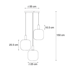 Hanglamp zwart met goud en smoke glas incl. 3 PUCC - Zuzanna