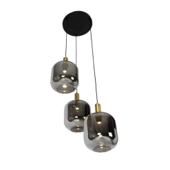Hanglamp zwart met goud en smoke glas incl. 3 PUCC - Zuzanna