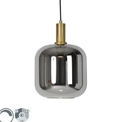 Hanglamp zwart met goud en smoke glas incl. PUCC - Zuzanna