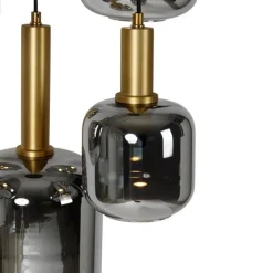 Hanglamp zwart met goud met smoke glas incl. 5 PUCC - Zuzanna