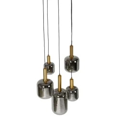 Hanglamp zwart met goud met smoke glas incl. 5 PUCC - Zuzanna