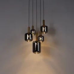 Hanglamp zwart met goud met smoke glas incl. 5 PUCC - Zuzanna