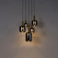 Hanglamp zwart met goud met smoke glas incl. 5 PUCC - Zuzanna