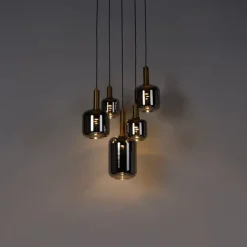 Hanglamp zwart met goud met smoke glas incl. 5 PUCC - Zuzanna