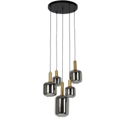 Hanglamp zwart met goud met smoke glas incl. 5 PUCC - Zuzanna