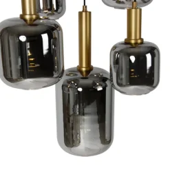 Hanglamp zwart met goud met smoke glas incl. 5 PUCC - Zuzanna