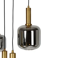 Hanglamp zwart met goud met smoke glas incl. 5 PUCC - Zuzanna
