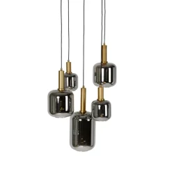 Hanglamp zwart met goud met smoke glas incl. 5 PUCC - Zuzanna