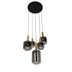 Hanglamp zwart met goud met smoke glas incl. 5 PUCC - Zuzanna