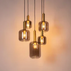 Hanglamp zwart met goud met smoke glas 5-lichts - Zuzanna