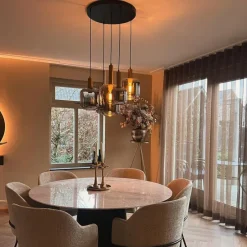 Hanglamp zwart met goud met smoke glas 5-lichts - Zuzanna