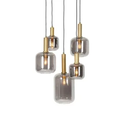Hanglamp zwart met goud met smoke glas 5-lichts - Zuzanna