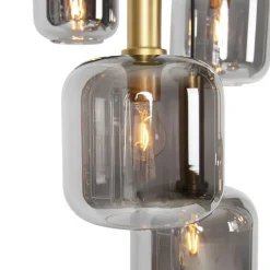 Hanglamp zwart met goud met smoke glas 5-lichts - Zuzanna