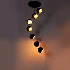 Hanglamp zwart met gouden binnenkant 7-lichts - Crooked Cluster