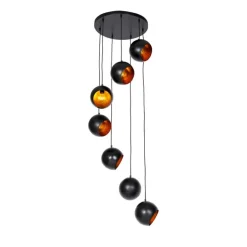 Hanglamp zwart met gouden binnenkant 7-lichts - Crooked Cluster