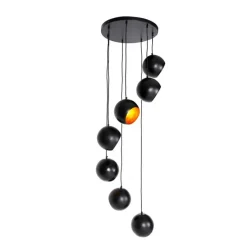 Hanglamp zwart met gouden binnenkant 7-lichts - Crooked Cluster